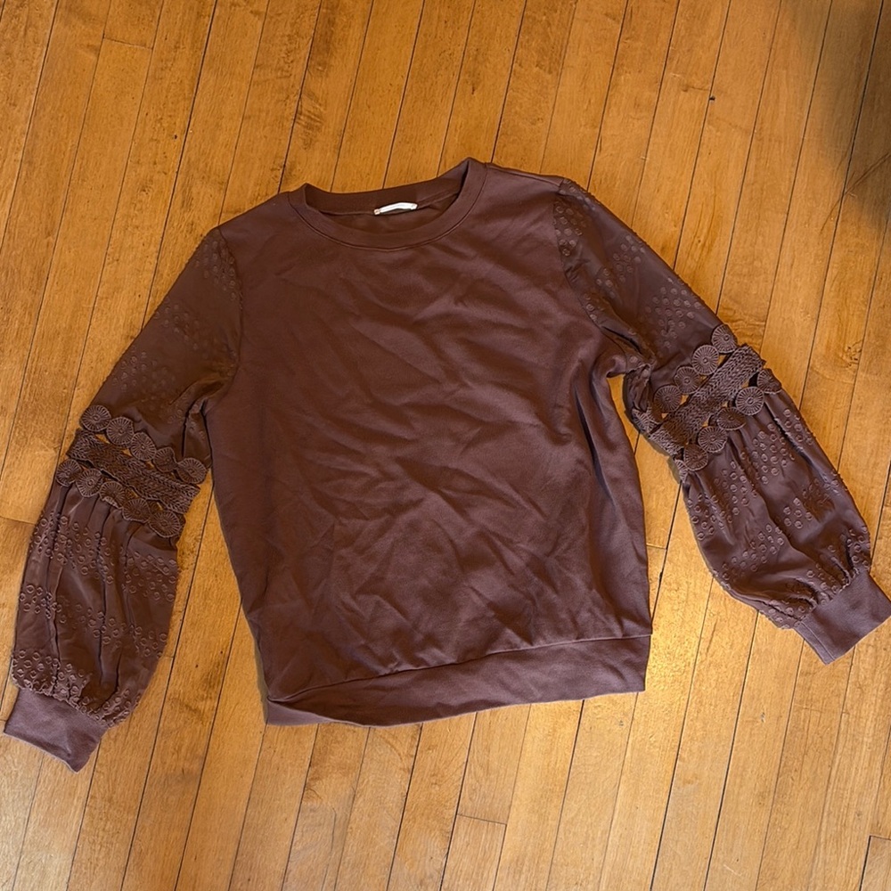 Chocolate Balloon Sleeve Ruffled Sweatshirt